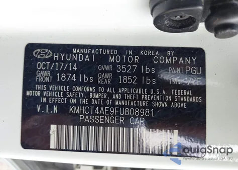 2015 Hyundai Accent Gls from USA, damaged, VIN KMHCT4AE9FU808981